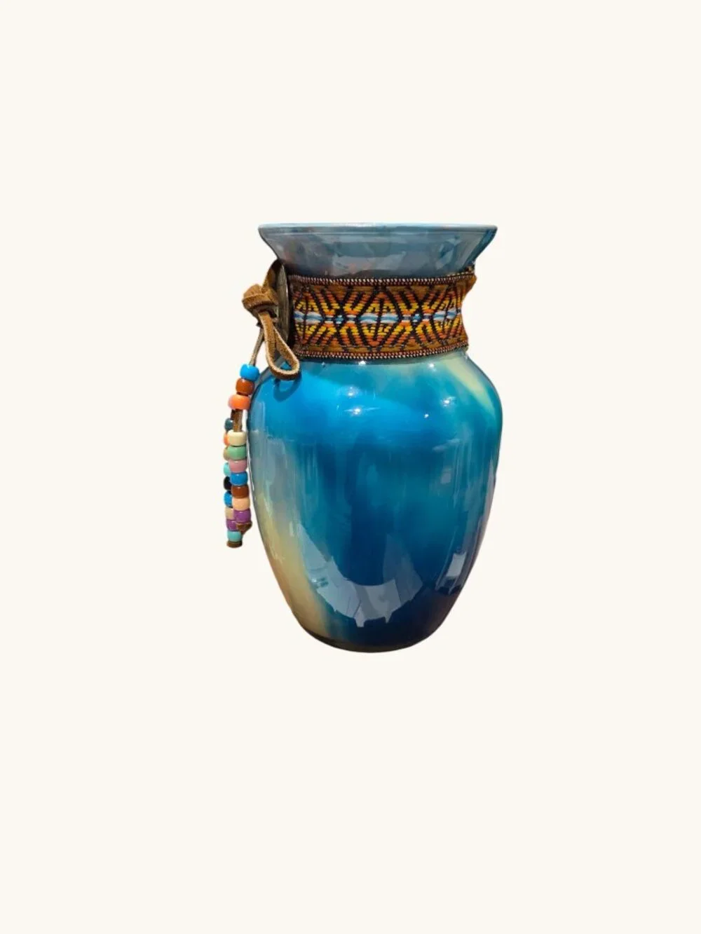 Acrylic Pour Glass Necklace Vase, Southwest Decor, Fluid Handmade Art, 8 Inches